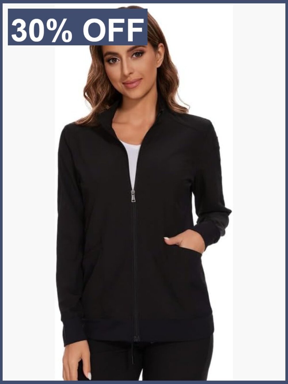 Scrub Jacket, Zip Front Nurse Jacket, 4-Way Stretch, Pockets